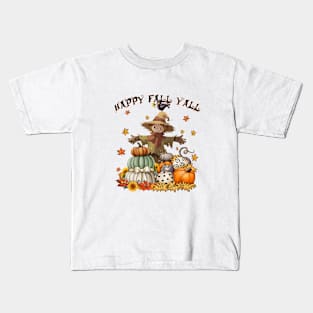 Scarecrow Happy Fall Y'all Pumpkin Thanksgiving Halloween Kids T-Shirt